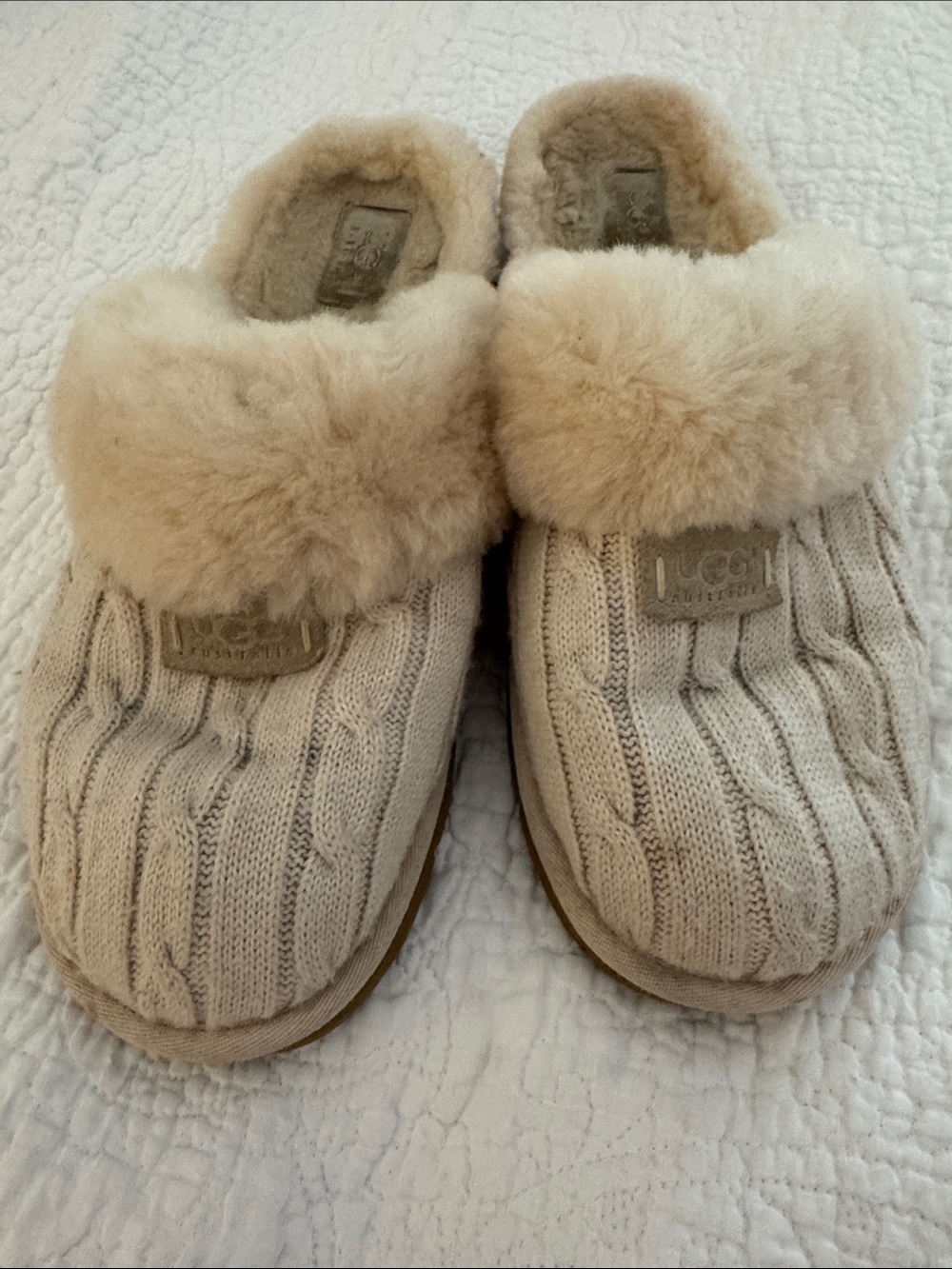 UGG Cream Cable Knit Shearling Clog Slippers Sz 11